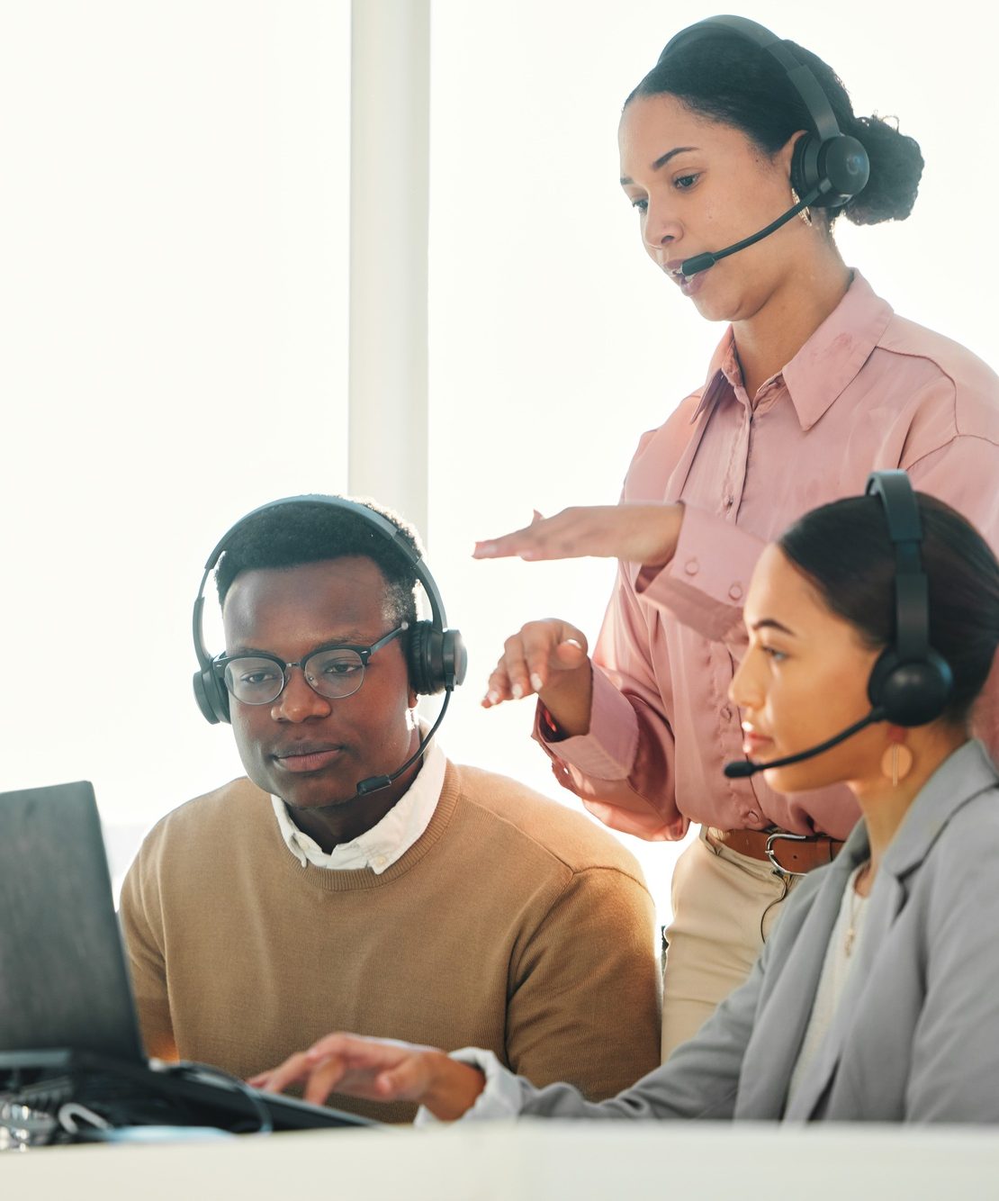 Call center, team training and people on computer for technical support, system management and onli