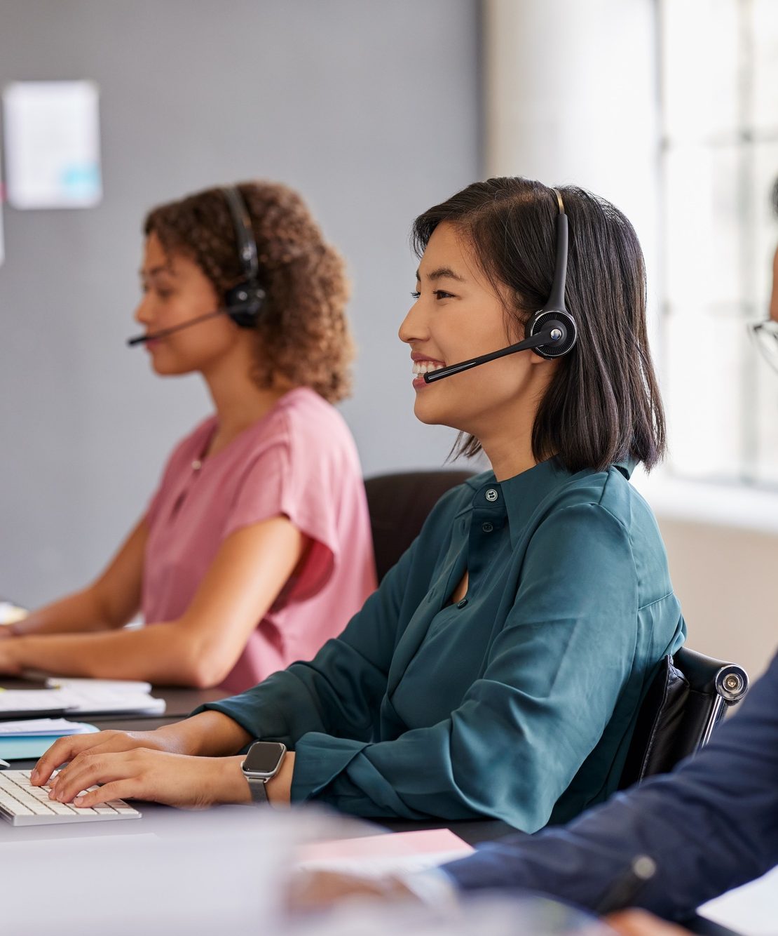 Customer support team working in call center