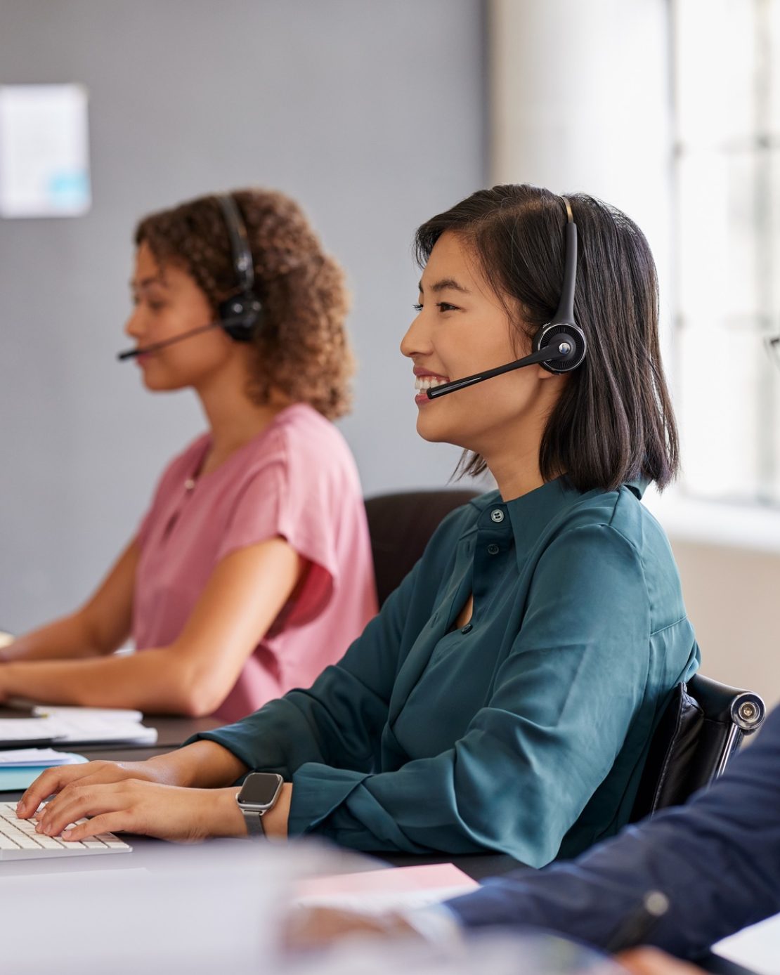 Customer support team working in call center